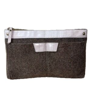 Gianni Notaro White/Pink Crocodile Leather & Brown Wool Zip Clutch Purse